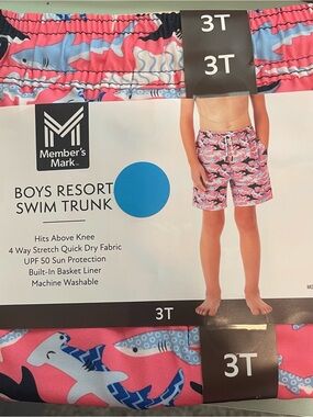Member's Mark Boys' Resort Swim Trunk - Pink Shark Print (3T)